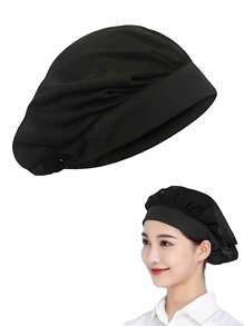 1 Pc Black Chef Hat Kitchen Cooking Chef Hat Adjustable Mesh Cooking Hat Food Service Hair Net Kitchen Hair Net Reusable Restaurant Beanie Washable Mesh Bouffant Hat - Black - View 2
