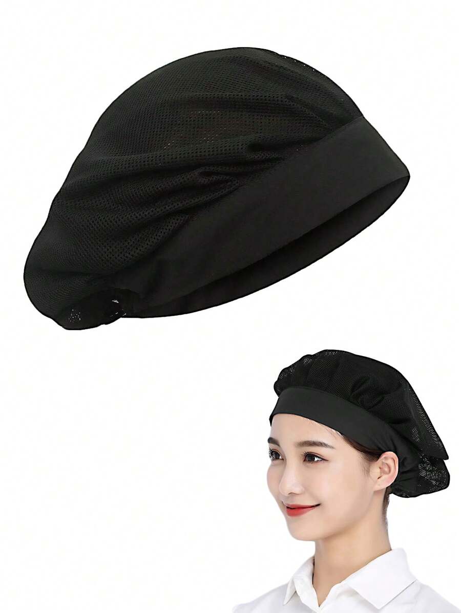 1 Pc Black Chef Hat Kitchen Cooking Chef Hat Adjustable Mesh Cooking Hat Food Service Hair Net Kitchen Hair Net Reusable Restaurant Beanie Washable Mesh Bouffant Hat