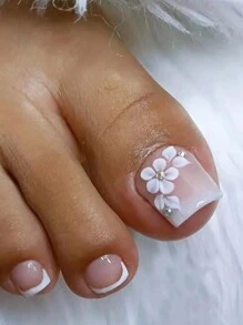 24 pegatinas de arte de uñas con diseño de flores para uñas de los pies con detalles de strass + 24 piezas de gel de gelatina + lima de uñas Uñas postizas
