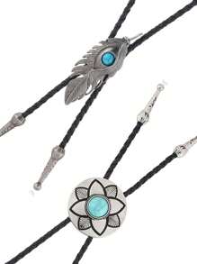 1 pieza Corbata de bolo punk estilo vintage con colgante de metal con plumas, accesorio de disfraz de vaquero occidental, colgante de cordón trenzado para hombres, niños y niñas