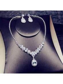 2 Stücke (Halskette + Ohrringe) Frauen Hochzeit Halskette Ohrringe Set, Braut Hochzeitskleid Halskette, Party Schmuck Accessoires