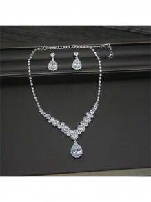 2 Stücke (Halskette + Ohrringe) Frauen Hochzeit Halskette Ohrringe Set, Braut Hochzeitskleid Halskette, Party Schmuck Accessoires