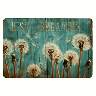 1 pieza Cartel de metal vintage con diente de león, "Solo respira" Arte de pared de hierro forjado, Placa colgante de decoración, Adecuado para interiores/exteriores, hogar, habitación, restaurante, bar, cafetería, puerta, garaje - 12" X 8", Estilo de agujero aleatorio