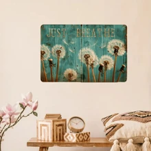 1件复古蒲公英金属锡牌，“Just Breathe”（深呼吸）铁箔雕刻墙饰，悬挂式装饰牌，适用于室内/室外、家居、房间、餐厅、酒吧、咖啡馆、门、车库 - 12英寸 x 8英寸，随机孔型 - 彩色 - 查看 9