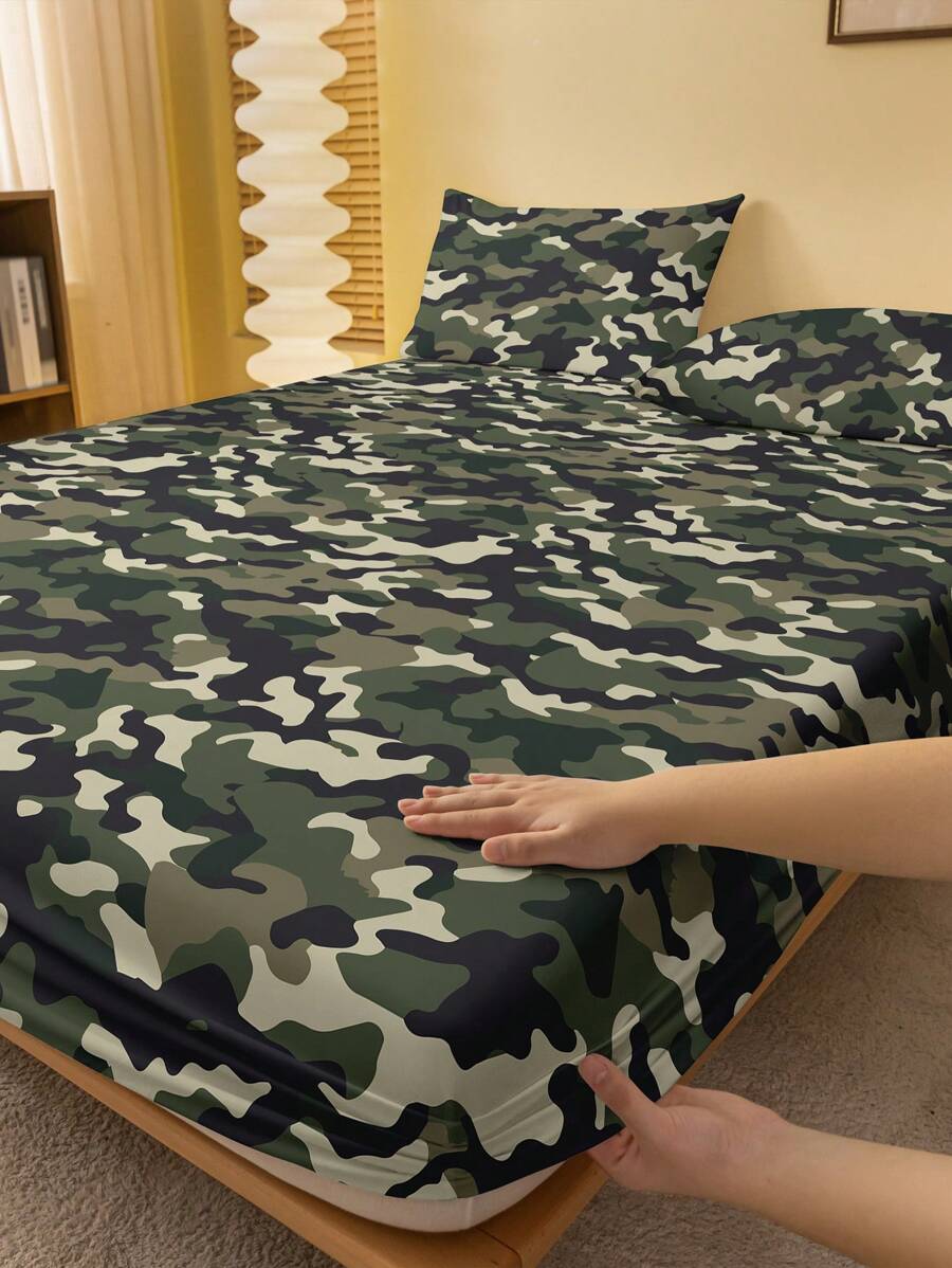1入 Camouflage 綠色圖案印花刷毛床單，臥室印花床罩，床上用品（不含枕套） - 彩色 - 查看 1