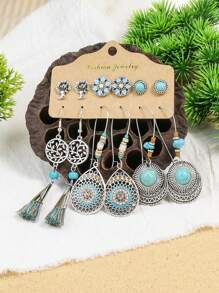 TopHanqi Set de 24 pares de aretes de moda bohemios vintage para mujer, que incluye aretes de botón, atrapasueños, de strass, borlas y aros grandes, accesorios personalizados, artículos populares para uso diario, fotos casuales, fiestas, citas y el trabajo