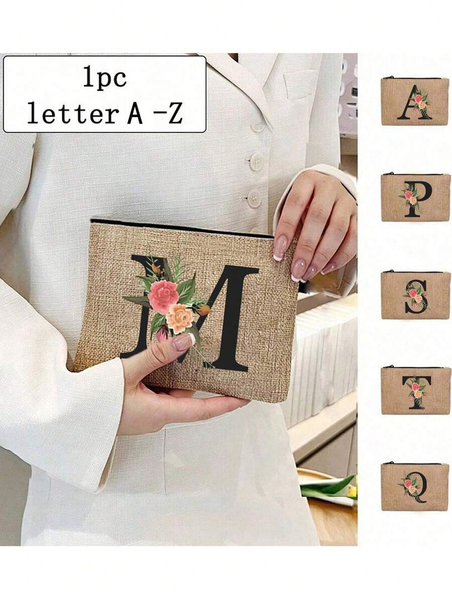 1 Original Floral Print Linen Zipper Bag, Coin Purse Cosmetic Bag, Travel Organizer: Perfect For Outdoor Beauty! This Is A Gift For Women, Mother, Teacher, Friend, Valentine's Day Gift, Student, Suitable For Women, Daily Use, Birthday, Vacation, Beach, Travel, Commute, Business, Picnic, Camping, Daily Storage Makeup Bag Makeup Bags Makeup Organizer Make Up Organizer Makeup Storage Makeup Pouch Make Up Pouch