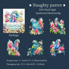 10入組PET材質貝殼印刷貼紙，動物和鳥類主題花卉系列，適用於卡片製作，筆記本，DIY裝飾，剪貼簿文具貼紙 - 彩色 - 查看 13