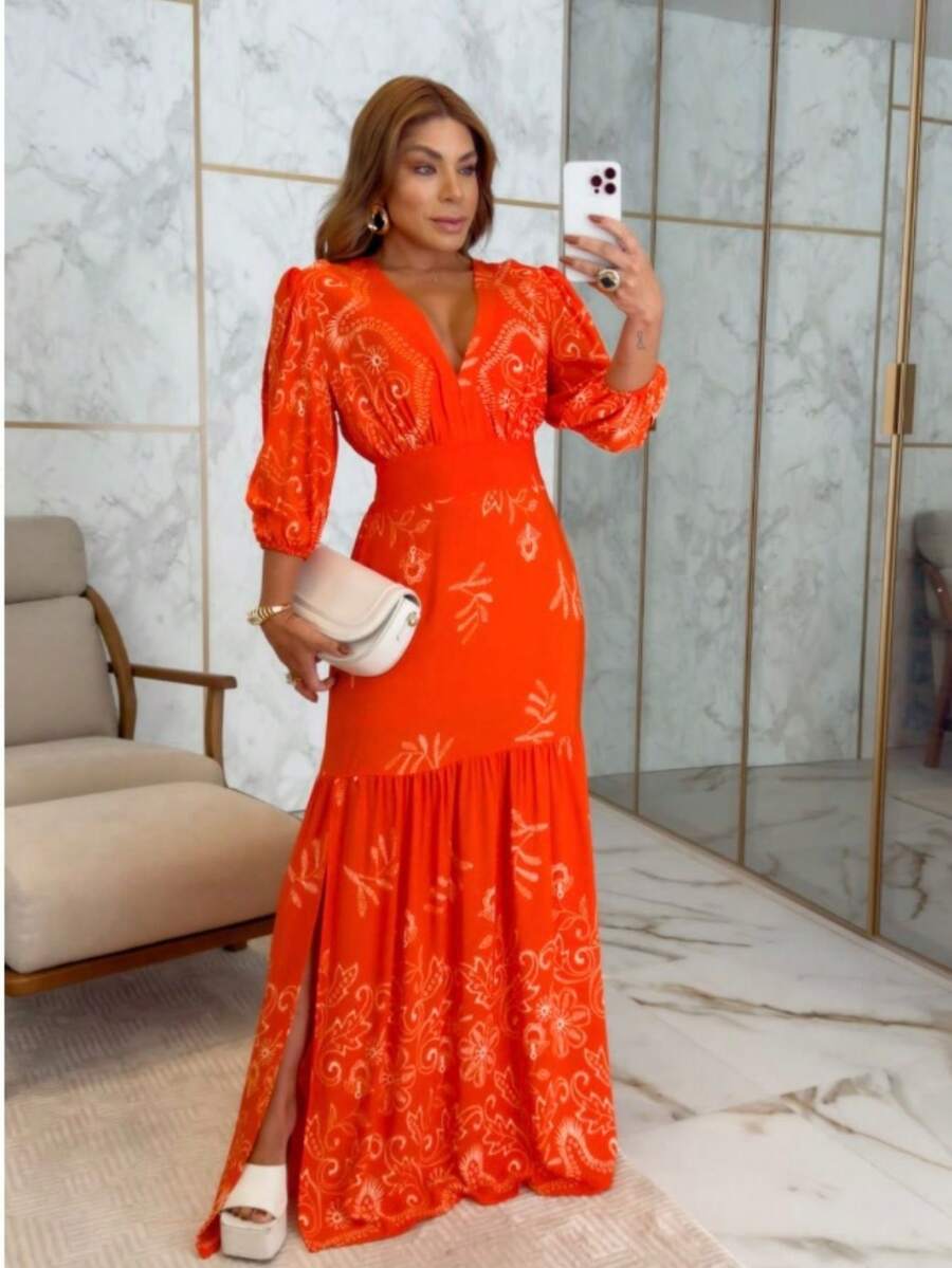 Women Dresses - Màu Cam cháy - Xem 1