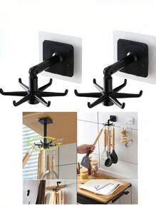 1pc 365Home Hanging Utensil Rack With 6 Hooks, 360° Rotatable Folding Wall Mount Organizer Hooks For Kitchen & Bathroom - Multicolor - View 1