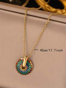 1pc European And American Retro Painted Chrysanthemum Pattern Stainless Steel Retro Jewelry Set For Women, Including Necklace - Necklace + Earrings Set - View 5