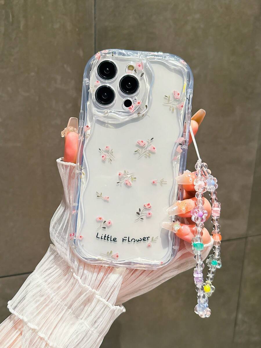 1 pezzo Bracciale/cordino decorativo floreale trasparente compatibile con custodia per iPhone, resistente ai graffi e antiurto, impermeabile - Trasparente - Visualizzare 1