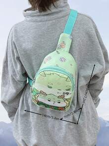女性時尚超大號多功能美式2024新款斜背包，ins卡通胸包，輕巧旅行背包，情侶、學生和朋友的開學季禮物 - 綠色 - 查看 2