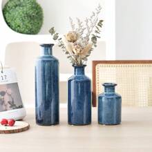 European & American Vintage Blue High-Grade Ceramic Vase For Home Decoration, Suitable For Living Room, Dining Room, Bedroom And Dry Flowers Arranging Gifts Birthday Graduation Back To School Room Decor School Supplies Flower Vase Glass Vase