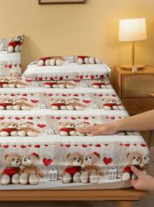 1入組卡通熊印花刷毛床單，適用於夫妻，印花床巾，寢具（枕套不包括） - 彩色 - 查看 4