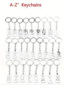 1pc Stainless Steel Letter Charm Key Chain Letters Keychain Men Keychain Couple Gift Jewelry Car Key Ring,A-Z Letter Double Layer Keychain,Simple Letter Jewelry Accessories,Tag Key Chain Ring Bag Backpack Charm Women Men(Keychain Style Random) - Silver - View 2