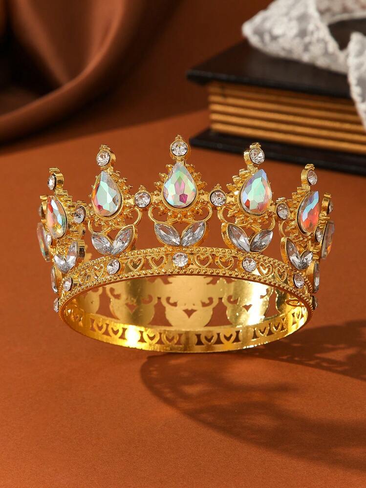 1pc Baroque Style Circular Multi-Color Bridal Crown Headpiece, Suitable For Prince, Royal King, Beauty Queen, Full Round Floral Wreath, Applicable For Wedding, Decoration, Bar, Party, And Other Accessories - Full Round Multi-diamond Small Crown - View 14