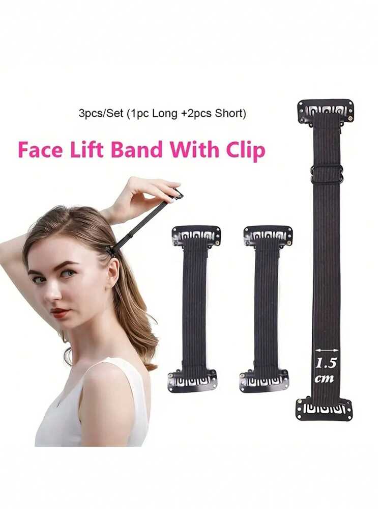 3pcs Face Lifting Hairband Set: Clip, Invisible Face Lift Strap, Face Line Belt, Facial Lifting Belt, Women's Makeup Tool - Black - View 8