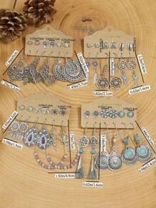 TopHanqi Set de 24 pares de aretes de moda bohemios vintage para mujer, que incluye aretes de botón, atrapasueños, de strass, borlas y aros grandes, accesorios personalizados, artículos populares para uso diario, fotos casuales, fiestas, citas y el trabajo