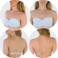 Women's Padded V-Neck Convertible Strap Push Up Bras - Clear Convertible Straps - White - View 3