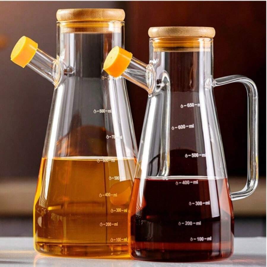 1 chai gia vị thủy tinh 900ml dùng cho nhà bếp, dễ lau chùi, thủy tinh Borosilicate cao đựng nước tương giấm đựng dầu, nhà bếp, bữa tiệc bãi biển mùa hè, thực phẩm, cắm trại, sắp xếp, trang trí phòng, đồ dùng nhà bếp. - trong suốt - Xem 1