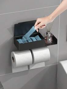 1pc Bathroom Toilet Paper Holder With Shelf, Mobile Phone Storage Rack, Wall-Mounted Tissue Dispenser, Modern Design, Suitable For Home Or Hotel Use, Bathroom Accessory