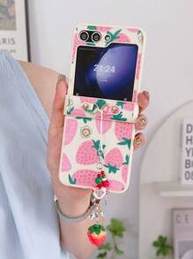 时尚可爱彩色大号草莓带挂绳硬壳手机壳适用于三星 Zflip3/4/5 宰牲节 - 粉紅草莓 - 查看 7