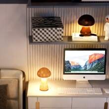 Lámpara de mesa USB con interruptor táctil de luz nocturna de setas de madera, de nogal y madera de haya cálida y atenuable, ideal para habitación o mesilla de noche