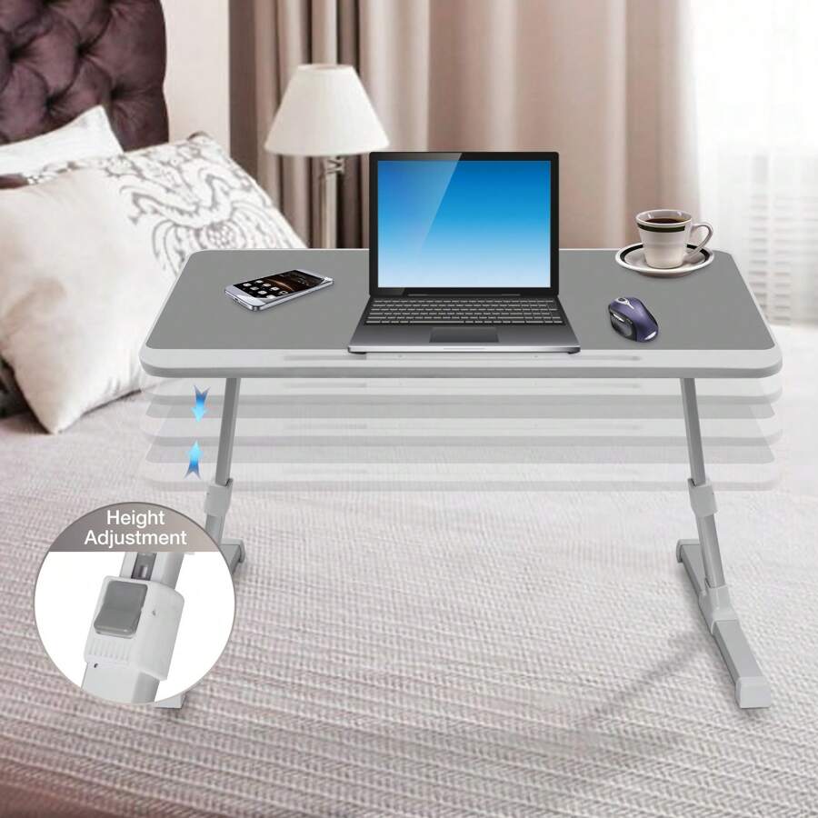 Bed Table Tray | Portable Laptop Bed Tray With Folding Legs | Multifunctional Laptop Bed Tray Table, Grey Eating Bed Trays With Storage Drawer For Reading And Writing - Light Grey - View 1