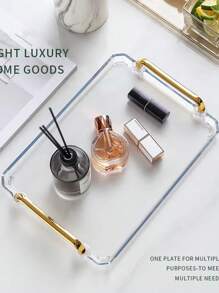 1 pieza Bandeja transparente para el baño, Bandeja de almacenamiento de cosméticos, Organizador para tocador y escritorio, Portabotellas, Organizador de tazas de té, Apto para perfume, cuidado de la piel, tazas, herramientas de belleza, decoración del hogar, decoración de la habitación, accesorios de baño, regalo de Navidad - Dorado - Ver 3