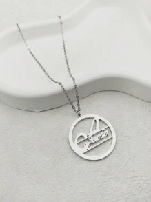 1 pieza Collar de moda personalizado y redondo con monograma hueco del nombre inicial para hombres y mujeres - color plata