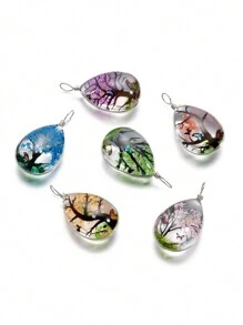 5pcs/Set Glass Life Tree Shape Pendant With Dropper, Eternal Flower Pendant For DIY Bracelet/Necklace Valentines - Glass Tree Of Life Pendant - View 11