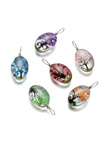 5pcs/Set Glass Life Tree Shape Pendant With Dropper, Eternal Flower Pendant For DIY Bracelet/Necklace Valentines - Glass Tree Of Life Pendant - View 5