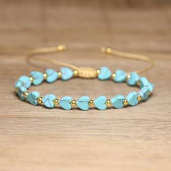 gxtbw 1 PC Dainty Women's Natural Jasper Beaded Bracelet Gemstone Healing Crystal Heart Sea Sediment Bracelet For Gift Occasions Valentines,Mom,Mother,Mother's Day,Gift