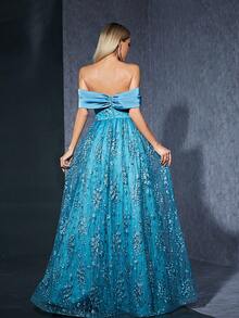 Asymmetrical Cross Ruched Satin With Embroidery And Lace A-Line Dress, Square Neck - Green - View 2