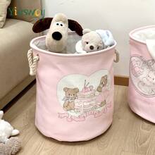 Yiuswoy 35x40cm(13.8x15.7In) Pink Folding Laundry Basket With Cute Rabbit And Bear Design, Thickened Fabric Storage Basket For Clothing, Toys And Miscellaneous Items, Home Decor, Bedroom Storage Dress Pants Shoes Jeans Boots Skirtlaundry Hamper,Washing Basketbathroom Organizer,Basket,Storage Basket,Foldable Laundry Basket