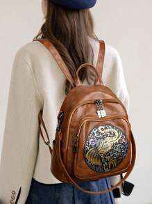 Mochila de cuero suave multifuncional, nuevas mochilas vintage para mujer, bolsos de hombro de viaje, bolsos escolares para damas - Marrón - Ver 8