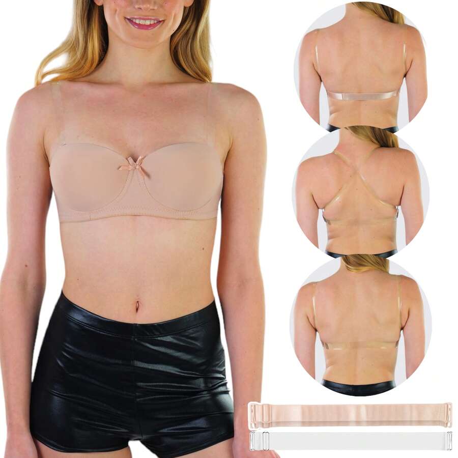 Women's Padded V-Neck Convertible Strap Push Up Bras - Clear Convertible Straps - Beige - View 1