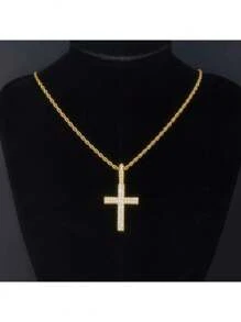 1 件冰晶 CZ 经典迷你吊坠项链嘻哈珠宝男士带不锈钢绳链 - 金色 - 查看 3