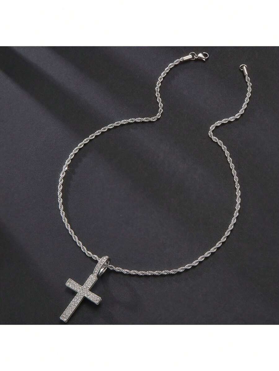 1 件冰晶 CZ 经典迷你吊坠项链嘻哈珠宝男士带不锈钢绳链 - 金色 - 查看 1