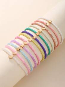 4pcs/Set Girls' Star & Moon Beaded Ankle Bracelets Set