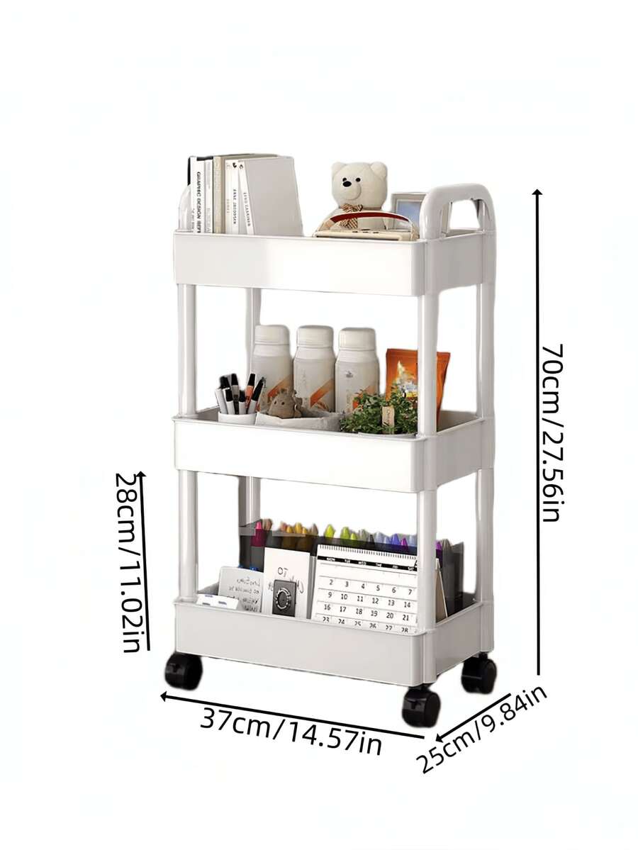 Simple 3-Tier Rolling Storage Rack With Wheels, Suitable For Bedside ...