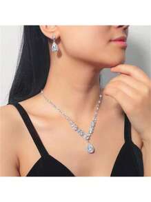 2 Stücke (Halskette + Ohrringe) Frauen Hochzeit Halskette Ohrringe Set, Braut Hochzeitskleid Halskette, Party Schmuck Accessoires