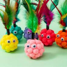 Random Color Cat Toy Set With Sound, Bell, Feather, Plush Ball, Interactive Cat Wand, Cat Supplies - Multicolor - View 3