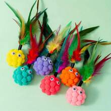 Random Color Cat Toy Set With Sound, Bell, Feather, Plush Ball, Interactive Cat Wand, Cat Supplies - Multicolor - View 4