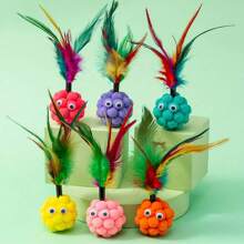 Random Color Cat Toy Set With Sound, Bell, Feather, Plush Ball, Interactive Cat Wand, Cat Supplies - Multicolor - View 1