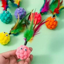 Random Color Cat Toy Set With Sound, Bell, Feather, Plush Ball, Interactive Cat Wand, Cat Supplies - Multicolor - View 5