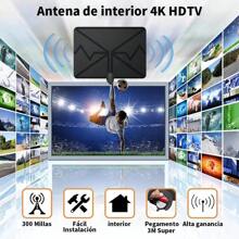 Antena de TV para Interiores, Antena de TV Digital - Compatible con televisores Inteligentes 4K 1080p y Todos los televisores Antiguos - Amplificador de Cable Coaxial HDTV de 10 Pulgadas - Negro - Ver 4
