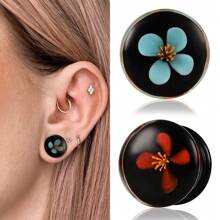2入組藍色花卉玻璃耳塞擴張器擴張器隧道擴大器時尚朋克耳環雙弧形穿孔身體飾品 - round - 查看 8