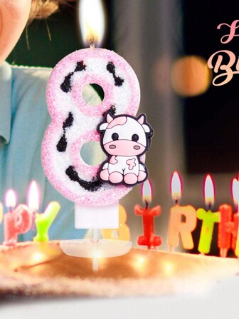 1 件粉色和白色水晶洒奶牛数字 0-9 生日蜡烛适用于派对蛋糕装饰、圣诞节